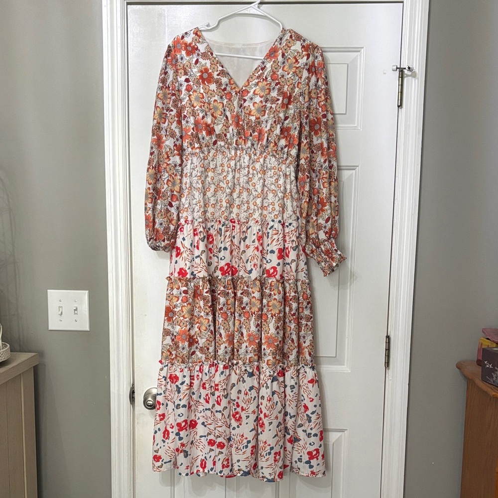 Elegant Floral Long Sleeve Dress